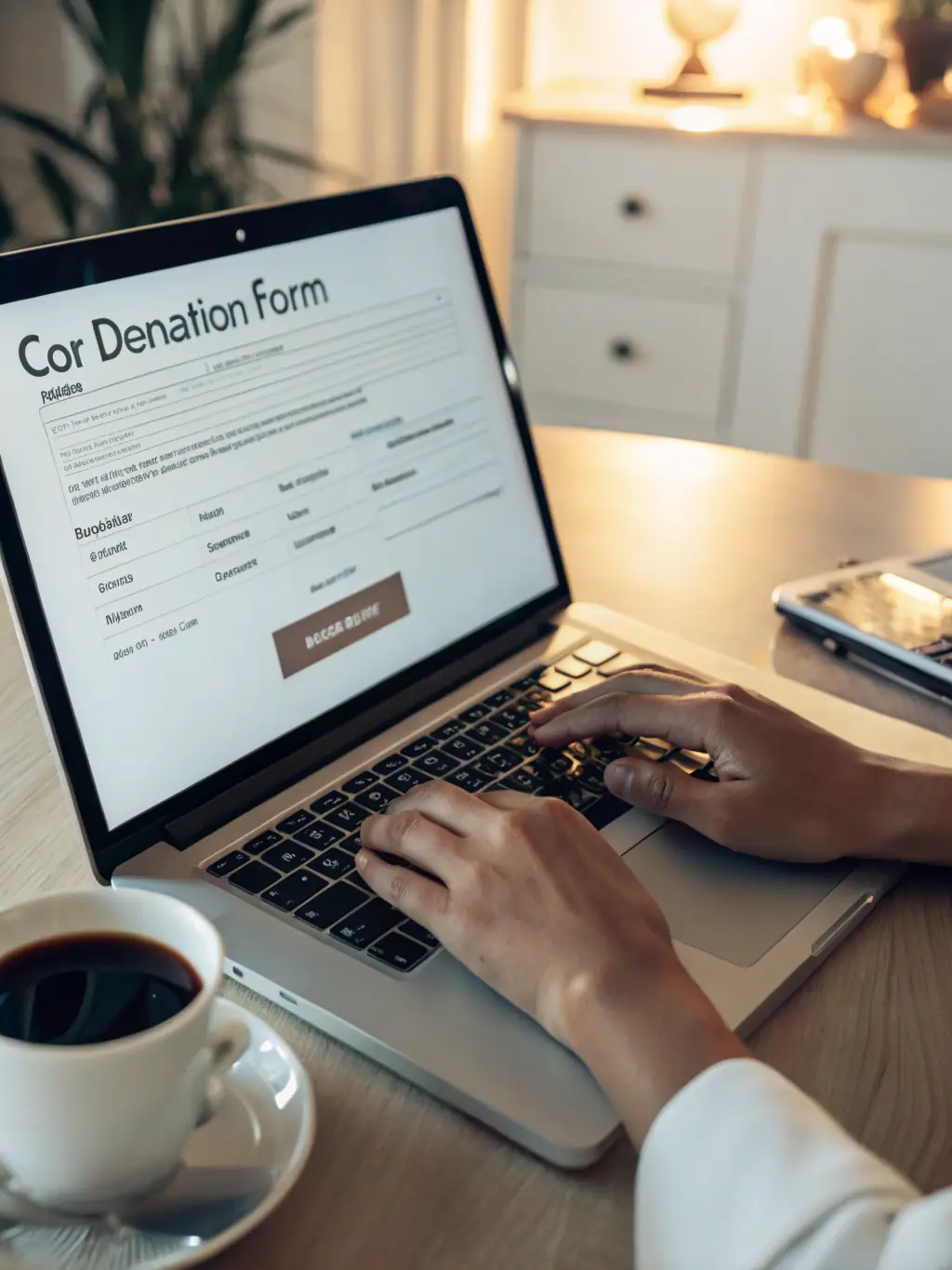 A person making a secure online donation to LA CONSERVERIE DE BENEVENT, highlighting the ease and impact of financial contributions.