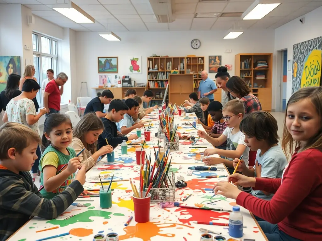 A group of people participating in a hands-on art workshop, learning new techniques and expressing their creativity under the guidance of an experienced instructor at LA CONSERVERIE DE BENEVENT.