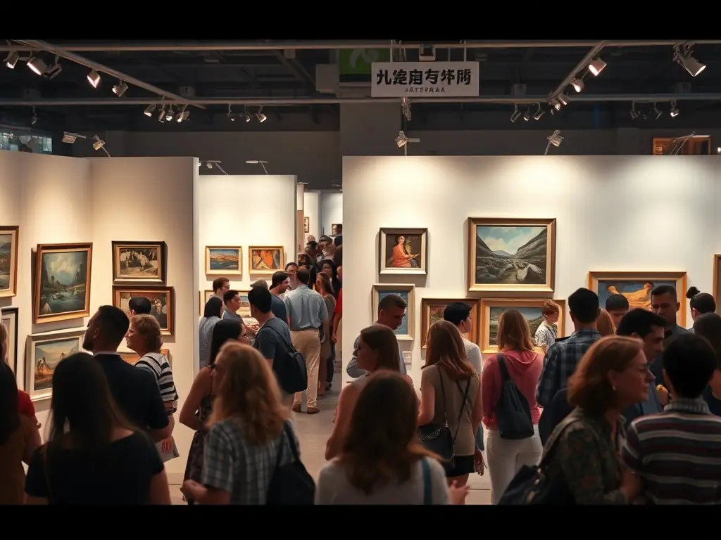 A vibrant art exhibition showcasing diverse artworks from local artists, displayed in a well-lit gallery space at LA CONSERVERIE DE BENEVENT.